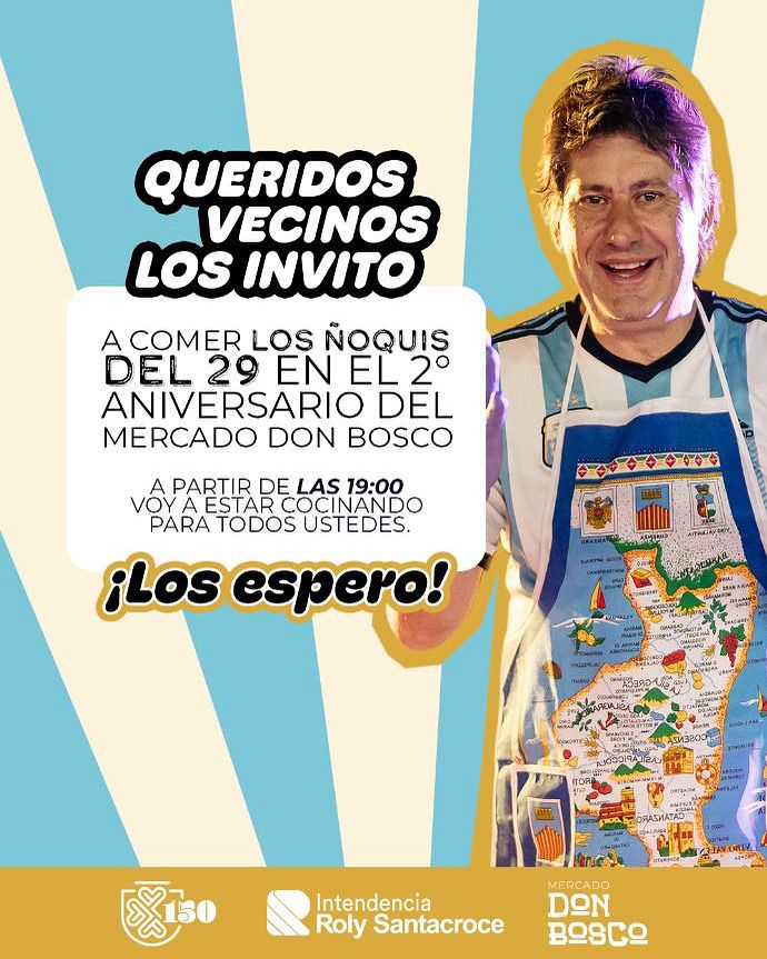 Roly Santacroce cocina este viernes para toda la ciudad en el 2° Aniversario de Mercado Don Bosco