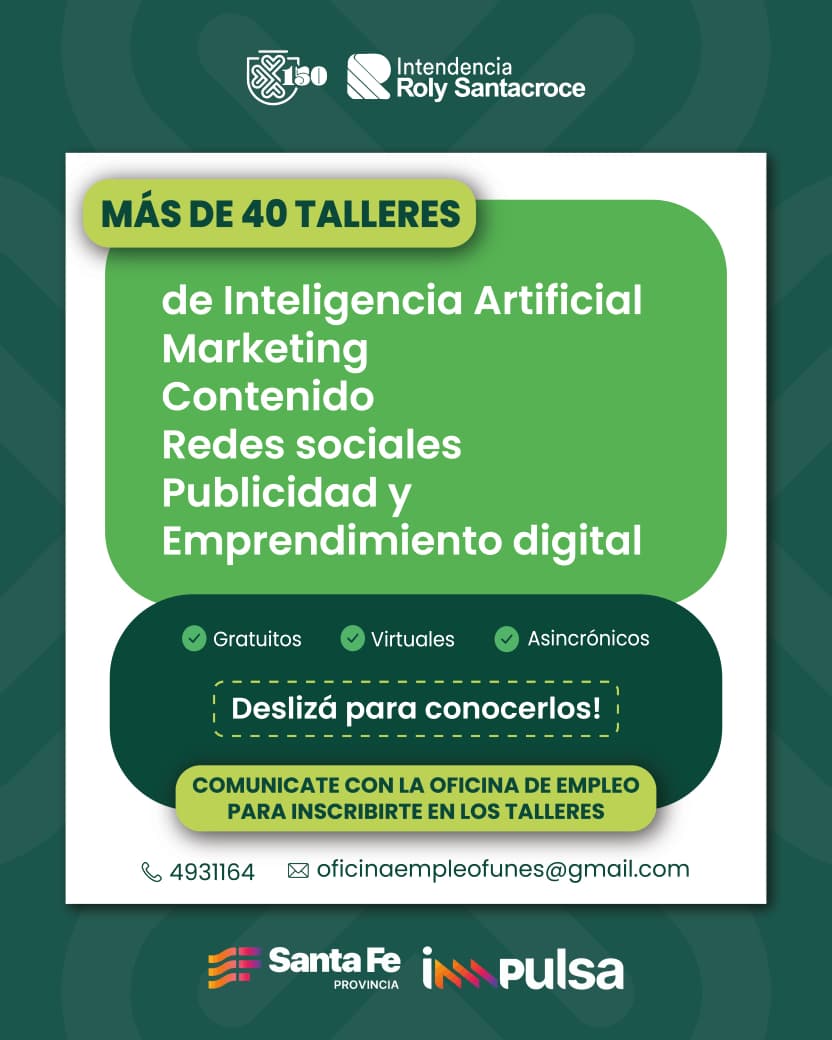 Funes ofrece más de 40 Talleres gratuitos, virtuales y asincrónicos