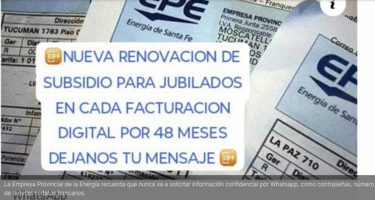 La EPE advierte sobre posibles intentos de estafa a usuarios de Santa Fe
